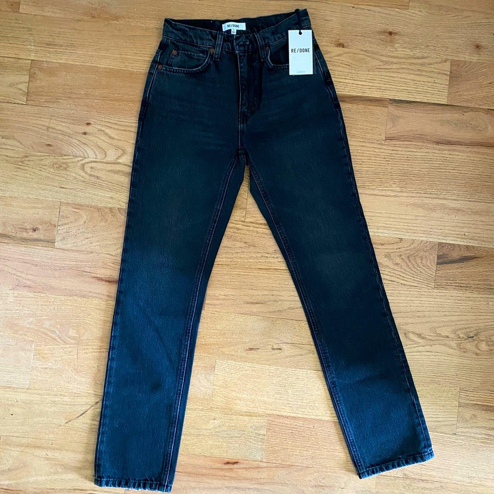 ReDone Straight Leg Jean. Slightly washed black. High rise.